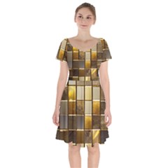 Golden Mosaic Tiles  Short Sleeve Bardot Dress by essentialimage