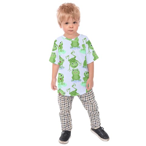 Cute Green Frogs Seamless Pattern Kids  Raglan T-shirt by Ravend