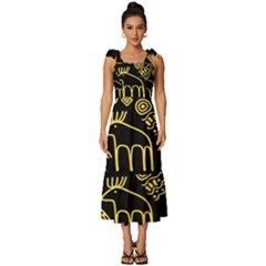 Golden Indian Traditional Signs Symbols Tie-strap Tiered Midi Chiffon Dress by Apen