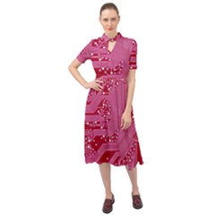 Pink Circuit Pattern Keyhole Neckline Chiffon Dress by Ket1n9