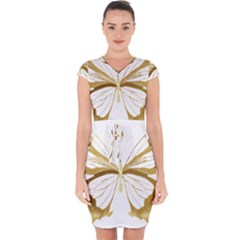 Simulated Gold Leaf Gilded Butterfly Capsleeve Drawstring Dress  by essentialimage