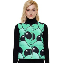 Art Alien Pattern Women s Button Up Puffer Vest by Ket1n9