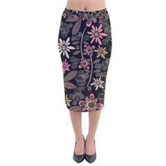 Flower Art Pattern Velvet Midi Pencil Skirt by Ket1n9