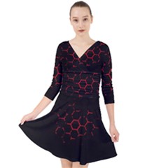 Abstract Pattern Honeycomb Quarter Sleeve Front Wrap Dress by Ket1n9