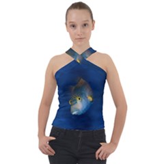Fish Blue Animal Water Nature Cross Neck Velour Top by Hannah976