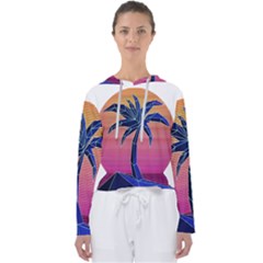 Abstract 3d Art Holiday Island Palm Tree Pink Purple Summer Sunset Water Women s Slouchy Sweat by Cemarart