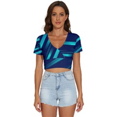 Blue Neon Lines, Blue Background, Abstract Background V-neck Crop Top by nateshop