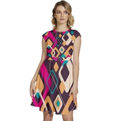 Colorful Abstract Background, Geometric Background Cap Sleeve High Waist Dress by nateshop