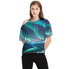 Zig Zag Waves Lines Geometric One Shoulder Cut Out T-shirt by Ndabl3x