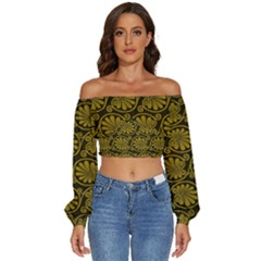 Yellow Floral Pattern Floral Greek Ornaments Long Sleeve Crinkled Weave Crop Top by nateshop