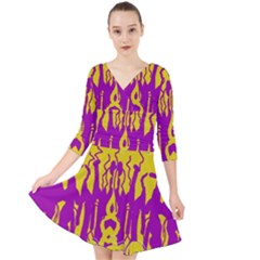 Yellow And Purple In Harmony Quarter Sleeve Front Wrap Dress by pepitasart