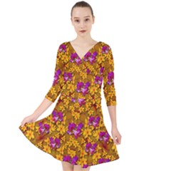 Blooming Flowers Of Orchid Paradise Quarter Sleeve Front Wrap Dress by pepitasart