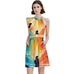 Starry Night Wanderlust: A Whimsical Adventure Cocktail Party Halter Sleeveless Dress With Pockets by stine1