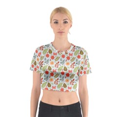 Background Pattern Flowers Design Leaves Autumn Daisy Fall Cotton Crop Top by Maspions