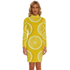 Lemon Fruits Slice Seamless Pattern Long Sleeve Shirt Collar Bodycon Dress by Apen