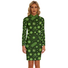 Seamless Pattern With Viruses Long Sleeve Shirt Collar Bodycon Dress by Apen