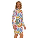 Abstract Pattern Background Long Sleeve Shirt Collar Bodycon Dress View3