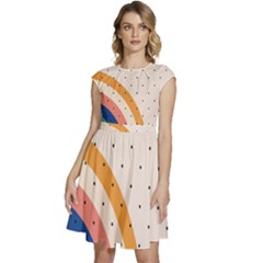 Abstract Geometric Bauhaus Polka Dots Retro Memphis Rainbow Cap Sleeve High Waist Dress by Maspions