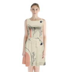 Pattern Line Art Texture Minimalist Design Sleeveless Waist Tie Chiffon Dress by Maspions