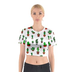 Cactus Plants Background Pattern Seamless Cotton Crop Top by Maspions