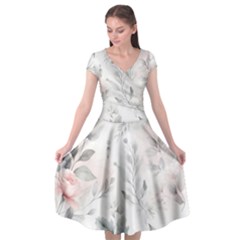 Light Grey And Pink Floral Cap Sleeve Wrap Front Dress by LyssasMindArt