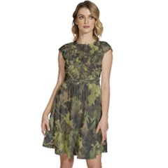 Green Camouflage Military Army Pattern Cap Sleeve High Waist Dress by Maspions