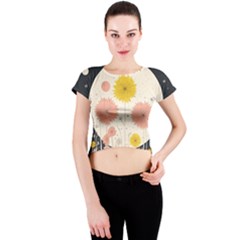 Space Flowers Universe Galaxy Crew Neck Crop Top by Maspions