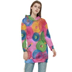 Colorful Abstract Patterns Women s Long Oversized Pullover Hoodie by Maspions
