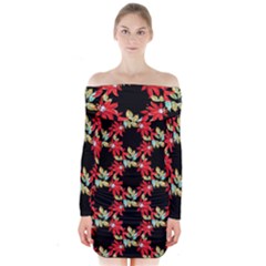 Floral Geometry Long Sleeve Off Shoulder Dress by Sparkle