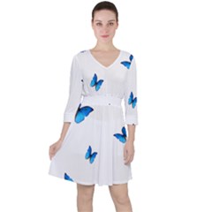 Butterfly-blue-phengaris Quarter Sleeve Ruffle Waist Dress by saad11