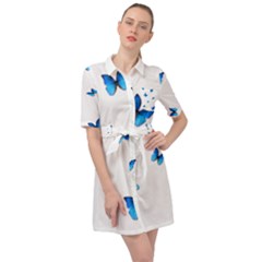 Butterfly-blue-phengaris Belted Shirt Dress by saad11