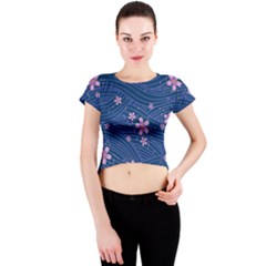 Flowers Floral Background Crew Neck Crop Top by Maspions