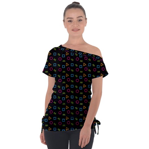 Background Ornamental Pattern Off Shoulder Tie-up T-shirt by Maspions