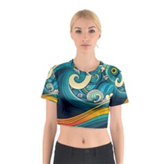 Waves Ocean Sea Abstract Whimsical Art Cotton Crop Top by Maspions