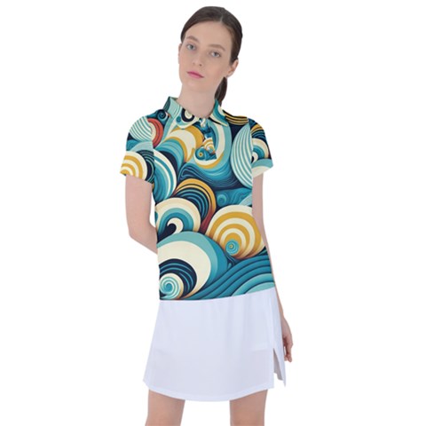 Wave Waves Ocean Sea Abstract Whimsical Women s Polo T-shirt by Maspions