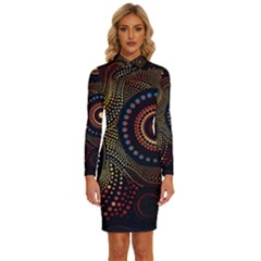 Abstract Geometric Pattern Long Sleeve Shirt Collar Bodycon Dress by Ndabl3x