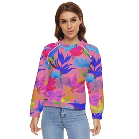 Pink And Blue Floral Women s Long Sleeve Raglan T-shirt by Sparkle