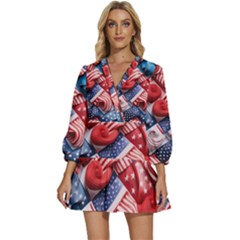 Us Presidential Election Colorful Vibrant Pattern Design  V-neck Placket Mini Dress by dflcprintsclothing