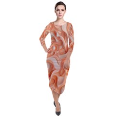 Peach Fuzz Elegant Print Abstract Design Quarter Sleeve Midi Velour Bodycon Dress by dflcprintsclothing