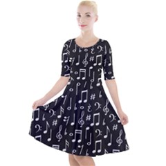 Chalk Music Notes Signs Seamless Pattern Quarter Sleeve A-line Dress With Pockets by Ravend
