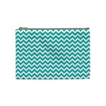 Turquoise And White Zigzag Pattern Cosmetic Bag (Medium) Front