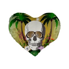 Funny Skull With Sunglasses And Palm Standard 16  Premium Heart Shape Cushions by FantasyWorld7