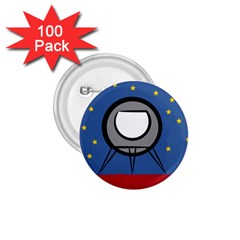 A Rocket Ship Sits On A Red Planet With Gold Stars In The Background 1 75  Buttons (100 Pack)  by Simbadda