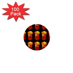 Paper Lanterns Pattern Background In Fiery Orange With A Black Background 1  Mini Buttons (100 Pack)  by Simbadda