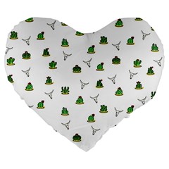 Cactus Pattern Large 19  Premium Flano Heart Shape Cushions by Valentinaart