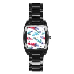 Watercolor Feather Background Stainless Steel Barrel Watch by LimeGreenFlamingo