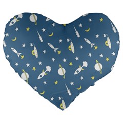 Space Rockets Pattern Large 19  Premium Flano Heart Shape Cushions by BangZart