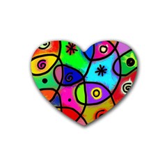 Digitally Painted Colourful Abstract Whimsical Shape Pattern Rubber Coaster (heart)  by BangZart