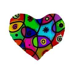 Digitally Painted Colourful Abstract Whimsical Shape Pattern Standard 16  Premium Flano Heart Shape Cushions by BangZart