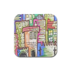 A Village Drawn In A Doodle Style Rubber Square Coaster (4 Pack)  by BangZart